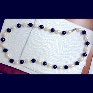 Onyx and baroque pearl necklace